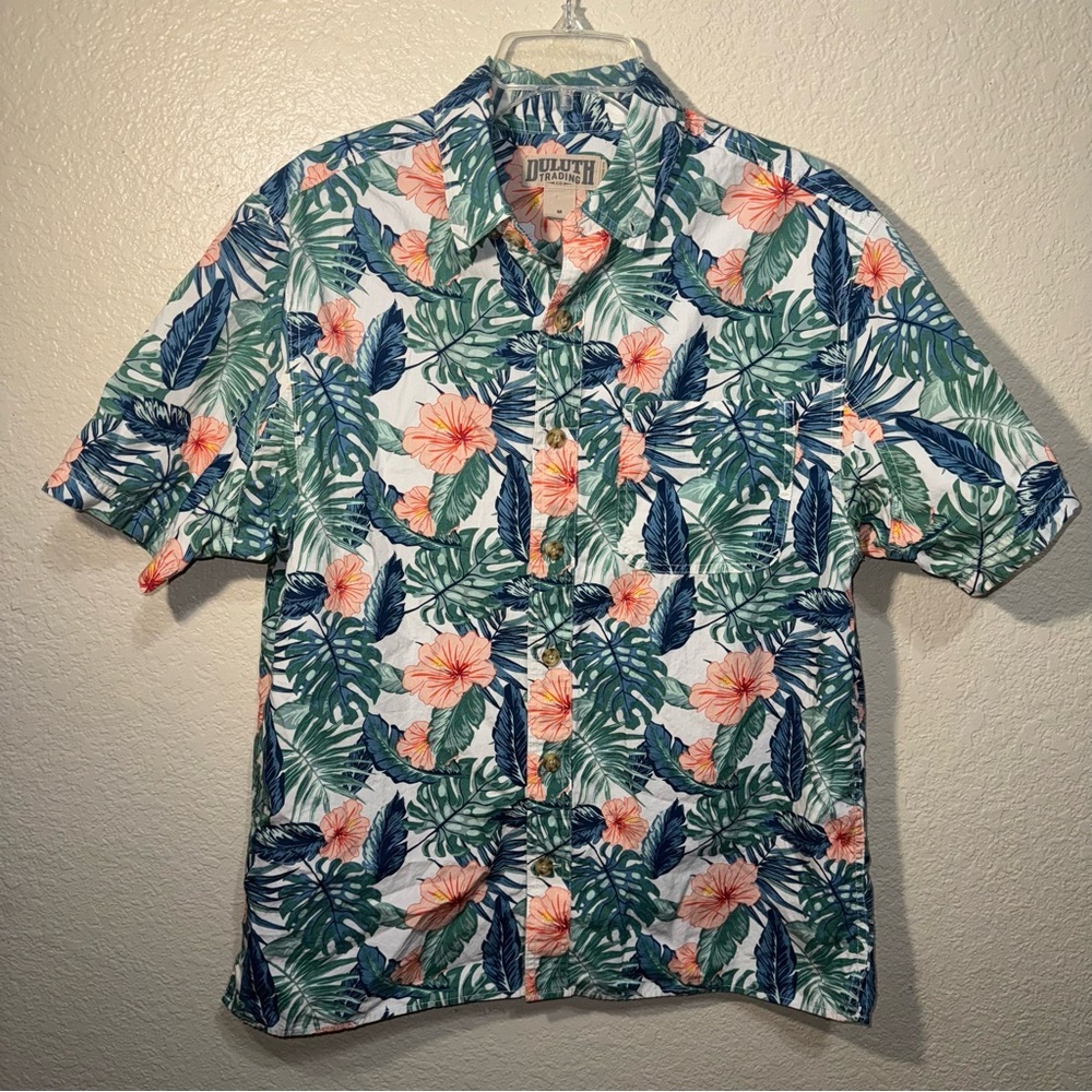 Duluth Trading Co Floral Shirt Men’s M Tropical Hawaiian Short Sleeve Cotton